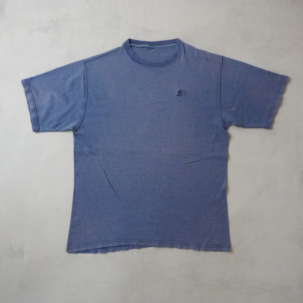 Vintage Starter T-Shirt Medium Mens Blue Waffle Knit Embroidered Logo Athletic